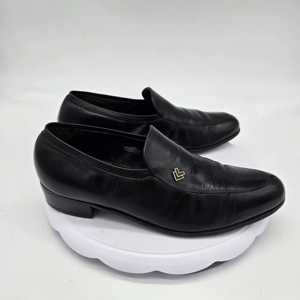The Florsheim Shoe Men's 7.5 D Black Leather Loafers Slip-On Designer Collection